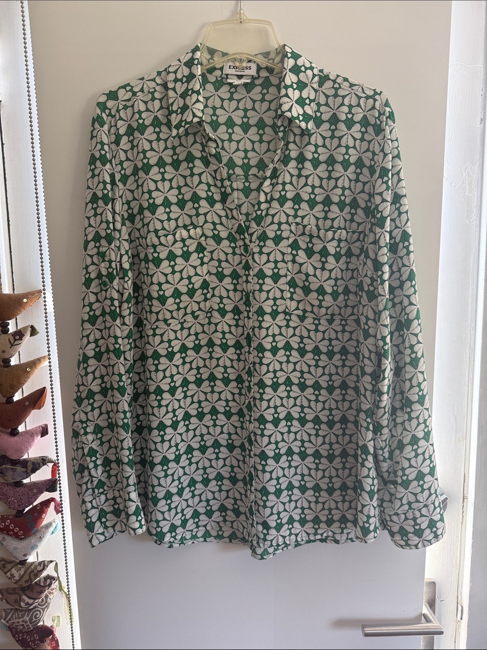 Express Green & White Lucky Shamrock Blouse